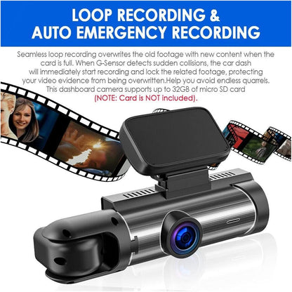 Dash Cam 3.16-inch Dual-Lens Driving Recorder Front Inside Camera