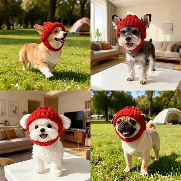 🔥LAST DAY 50% OFF - 🐾Red Wool Knit Dog Beanie with Ear Flaps – Warm Winter Hat