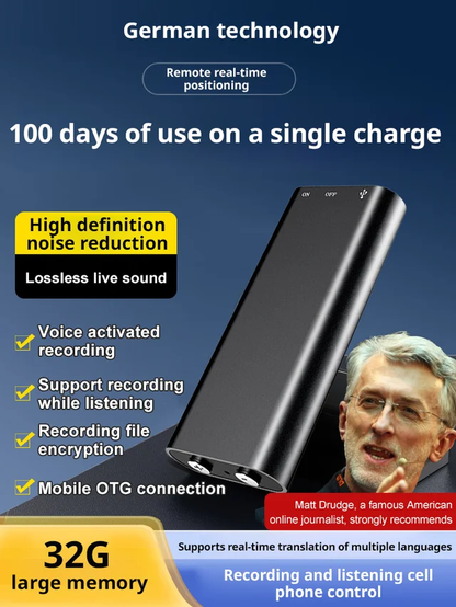 【300 hours of battery life】 One-button hidden voice recorder